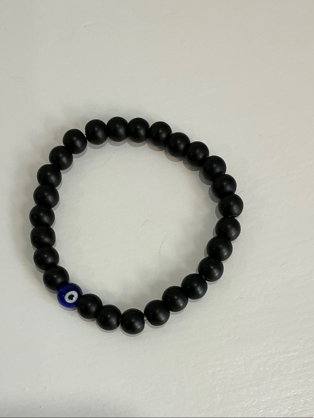 Unisex Black Onyx Beaded Bracelet with Evil Eye